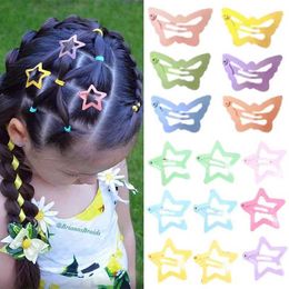 Hair Accessories Oaoleer 20pcs/set of Colourful star hair clips suitable for baby girls metal butterfly hair clips side clips childrens headwear d240520