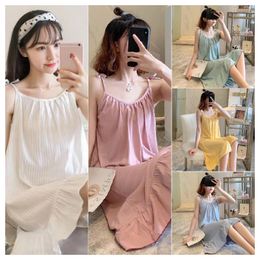 Women's Sleepwear Girls Summer Clothes With Sleeveless Suspenders Dress Of Women Breathable Pajamas Thin Solid Casual Elastic Loose Simple