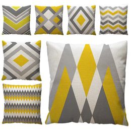 Pillow Washable Couch Pillows S 18x18 Linen Case Home Pattern Throw Yellow Geometric Cover Cotton Decor
