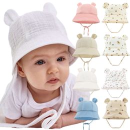 Muślin Baby Bucket Hats for Girls Boys Wiosna jesień nowonarodzony kapelusz słodki druk Panama Fisherman Cap Outdoor Infant Caps 3-12 miesięcy L2405