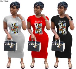 CMYAYA Women Black Queen Spade Q Print Bodycon Midi Maxi Tshirt Dress Streetwear Fashion Long Pencil Dresses Vestidos F11302886191