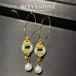 Hoop Earrings HEYYA STONE VINTAGE Green Jade Simple Classic Round Circle Gemstone Jewelry Handmade 14K GOLD Exclusive