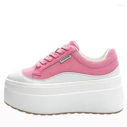 Casual Shoes Pink 8cm Canvas Platform Wedge Summer Comfy Fashion High Brand Breathable Chunky Sneaker Lace Up Thick Soled