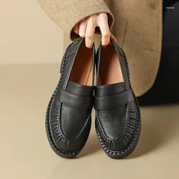 Casual Shoes Black Genuine Leather Women Flats Platform Height Increasing Loafes Brown Formal Dress Working Stilettos Fashion Chaussure