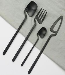 Matte Black Cutlery Set 1810 Stainless Steel Dinner Tableware Flatware Set Knife Fork Spoon Dinnerware Party Silverware2265375