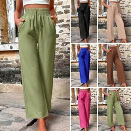 Women's Pants Women High Waist Elastic Wide Leg Loose Solid Color Casual Soft Breathable Ankle Length Lady Long Trousers