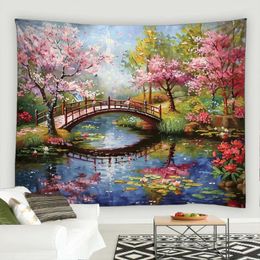 Tapestries Landscape Oil Painting Tapestry Flower Star Street Scenery Jungle Nature Outdoor Garden Home Bedroom Decor Background
