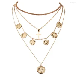Pendant Necklaces Necklace Women Fashion Cross Leaf Multilayer Clavicle Chain Personality Party Wedding Jewelry