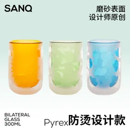 Mugs || Contracted Design Colour Double Frosted Glass Cup Everyday Household High Temperature Resistant Heat Insulation