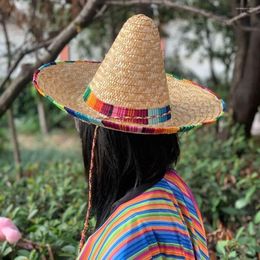 Berets Mexican Beach Hat 14cm/22cm/35cm/43cm Fishing Straw Unisex Outdoor Sunscreen Drawstring Cap Sun Protection