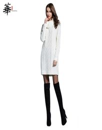 Women Winter Sweater Dress Knitted Long Sleeve Dresses for Women Femme Robe Woman Pullover Turtleneck White Plus Size Dress 2103194265884