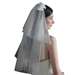 Party Supplies 2-Tier Wedding Veil Waist Length Short Bride Hair Accessoies White Bowknot Dropship