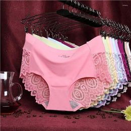 Women's Panties Ice Silk Sexy Underwear Lace Seamless Breathable Ladies Cotton Crotch Elastic Briefs