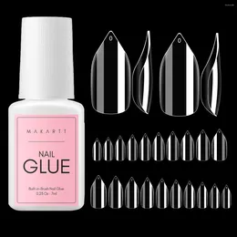 False Nails 500Pcs Clear Stiletto Nail Tips With Glue Gel For Fake Press On Adhesive Super Bond Acrylic