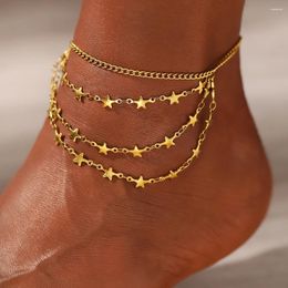 Anklets Stainless Steel Anklet Gorgeous Hanging Layered Star Small Accessories Classic Fashion For Women Jewellery Banquet Luxury