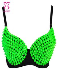 Punk Rock Disco Dancewear Resin Rivet Allover Bras For Women Adult Exotic Sujetador Sexy Bralette Soutien Gorge Push Up Bra Top3328999