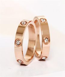 Trendy Stainless Steel Rose Gold Colour Love Ring for Women Men Couple Crystal Rings Luxury Jewellery Wedding5802032