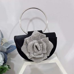 24 New French Fairy Bag Same Flower Bag Super Sparkling Rose Diamond Saddle Bag Single Shoulder Crossbody Bag 240520