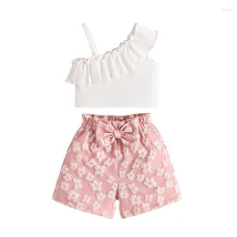 Clothing Sets Pudcoco Baby Girls Summer Outfits Irregular Ruffles Camisole And Elastic Floral Embroidery Shorts Set Fashion Cute Clothes