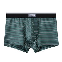 Underpants 1pc Striped Men's Ice Silk Boxers Shorts Middle Waist Underwear Breathable U-convex Pouch Boxer Briefs Man Lingerie Panties