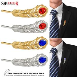 Brooches Punk Alloy Feather Rhinestone For Women Accessories Hollow Leaf Red/Blue Crystal Brooch Pin Men Badge Fashion Ornaments