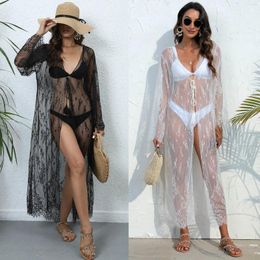 Sun Protection Cardigan Holiday Beach Coat Sexy See-through Lace Lace-up Bikini Smock Swimsuit Outside
