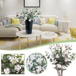 Decorative Flowers Artificial For Vases Cotton Stems Leaves 4 Heads Bouquet 1pcs Home Farmh