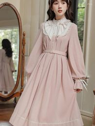 Casual Dresses Japanese Lolita Style Spring Autumn Midi Dress Sweet Office Ruffles Princess Elegant Feminine Chiffon