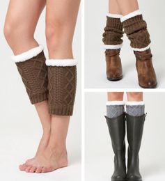 Women Faux Fur trim Boot Cuffs Winter Warm Boots Toppers Socks Crochet Knitting Short Leg Warmers black grey coffee Burgundy Maroo7904806