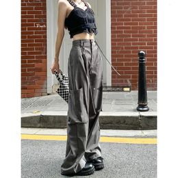 Womens Grey Gothic Baggy Pants Y2k 2000s Sweatpants Vintage Streetwear Laceup Trousers Harajuku Emo Pants Aesthetic Clothes 240517