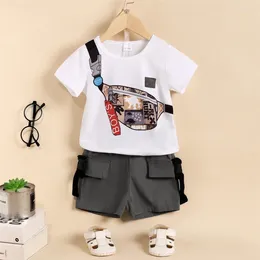 Clothing Sets 2PCS Kids Boy Clothes Set White Bag Print Short Sleeves T-shirt Shorts Toddler Casual Costume Outfits For Boy1-6 Years