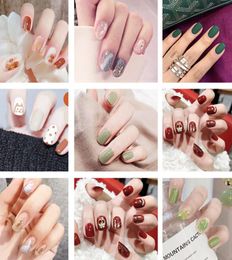 24Pcs Nail Art Fake Nails Short Press on Tips False with Glue Coffin Stick Clear Display Set Full Cover Artificial Designs Square 3105756