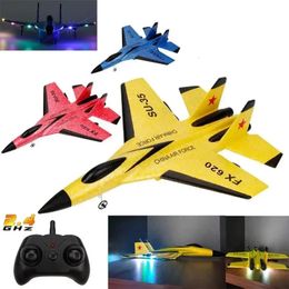 SU35 RC Plane FX620 FX820 24G Remote Control Flying Model Glider Aeroplane With LED Lights Aircraft Foam Toys For Children Gifts 240520