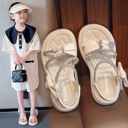 Children Open Toe Korean Style Bow Rhinestone Sweet Princess Shoes 2022 Show Simple Party Wedding Sandals for Girls Kids Fashion