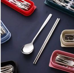 Dinnerware Sets Stainless Steel Portable Cutlery Spoon Chopsticks Two Pieces Set Outdoor Camping With Box