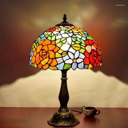 Table Lamps Rose Flower Light Stained Glass Tiffany Art Home Decor Mediterranean Indoor Lighting Fixture Bedroom Desk Lamp Nightlights