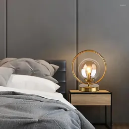 Table Lamps Brass Metal Ring Glass Ball Lamp Home Decor Living Room Bedroom Bedside Study LED Desk Lighting Fixture