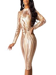 Casual Dresses Sequin Sexy Mesh Sheer Bodycon Midi Dress Women 2021 Autumn Winter Long Sleeve See Through Tight Woman Party Night 5260666