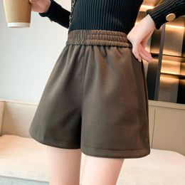 Women's Shorts 2024 Women Autumn Winter Elastic Waist Woolen Female Loose Solid Color Ladies Casual Wide-leg U611