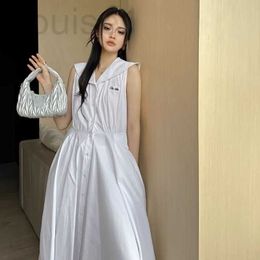 Basic & Casual Dresses Designer Brand Shawl Collar Sleeveless Dress for Women 2024 Spring/summer New College Style Slim Fit Embroidered Letter Long Skirt 5E9M