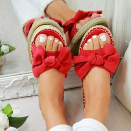 Women 2024 Slippers Terlik Woman Slip On Sandals Bow Flat Linen Summer Sliders Espadrille Shoes Ch 0ab1
