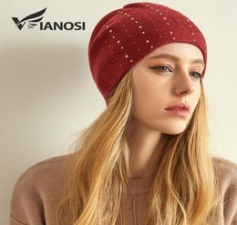 VIANOSI Winter Hat Wool Beanie Cap Women Solid Warm Knitted Red Brand Cashmere Gorro Caps Soft Bonnet for Ladies6831457