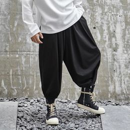 Men's Pants Japanese Retro Youth Fashion Dark Black Pleated Casual Wide-leg Loose Low-crotch