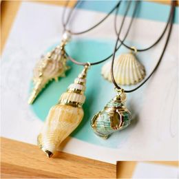 Other Wedding Favours Boho Conch Sea Shell Necklace Hawaii Beach Summer Necklaces Wax Rope Chain Ocean Animal Natural Seashell Pendan Dhdqt