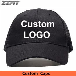 Customised truck cap with mesh on the back 3D embroidery printing ventilated summer style tennis Customised baseball cap 240517