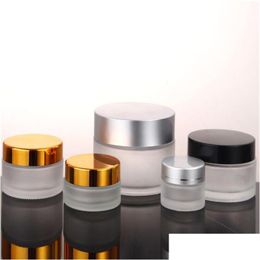 Packing Bottles Wholesale 5G 10G Frosted Glass Jar Empty Cosmetic Bottle Refillable Container For Eye Cream Lotion Lip Balm With Black Dh54Y