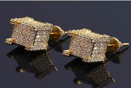 Fashion Screw back CZ Earrings Stud Men Brand Designer Luxury Hiphop Full Rhinestone Jewellery Gold Silver Copper Pierced Ear Stud J2456113