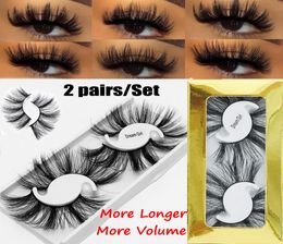 2 Pairs Long Thick 25MM Lashes 5D Mink Hair False Eyelashes Dramatic Wispy Fluffy Full Strip Lashes Handmade Eye Makeup Tools9610369