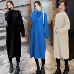 Maternity Dresses 6218# 2024 Autumn/Winter Thick Warm Knitted Pregnant Womens Long Skirt Sweater Loose Pregnant Womens Clothing d240520