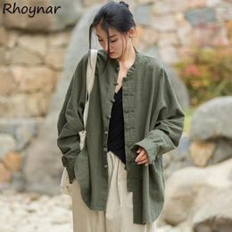 Women's Blouses Vintage Shirt Women Chinese Style Frog Solid Simple Leisure Loose Comfortable Single Breasted O-neck Minimalist Autumn Wear